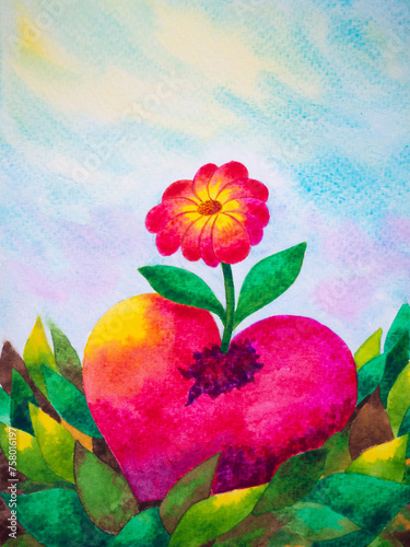 existence love heart alive repair heal fix new happy heart mind mental health spiritual soul therapy flower growing blooming abstract art design illustration concept watercolor painting background © Benjavisa Ruangvaree