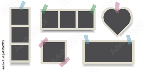 Set Realistic retro Frame isolated transparent background. Photo mockup for scrapbook collection glued on tape. Vector illustration can used web social media design. EPS 10