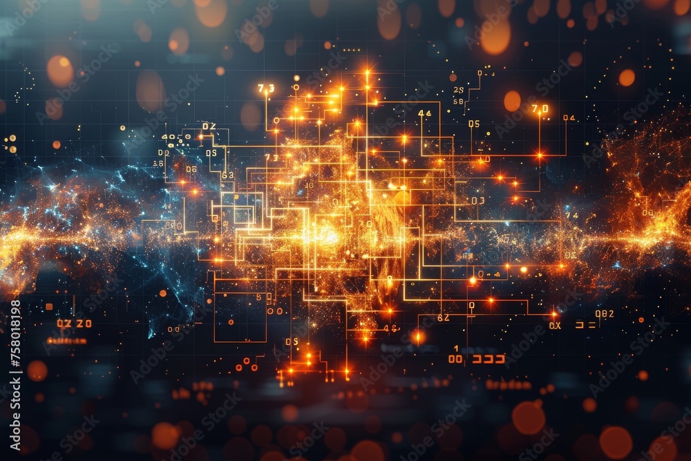 Fototapeta premium An abstract digital visualization of a network with fiery lines and nodes, reflecting innovation and connectivity