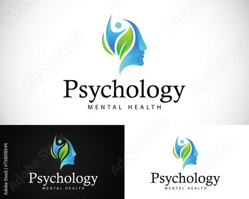 Psychology logo creative health brain design nature life concept head people