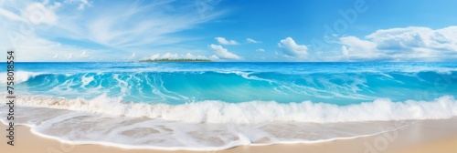 Serenely beautiful panorama of gentle waves softly lapping at the tranquil shoreline