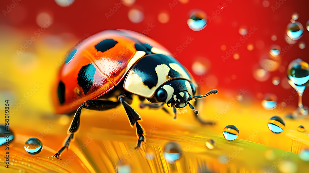 Obraz premium Ladybug on flower, a ladybug on background