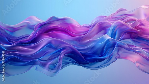 Vivid blue and purple ribbons twist in a dance, evoking the fluidity of an underwater seascape in morning light