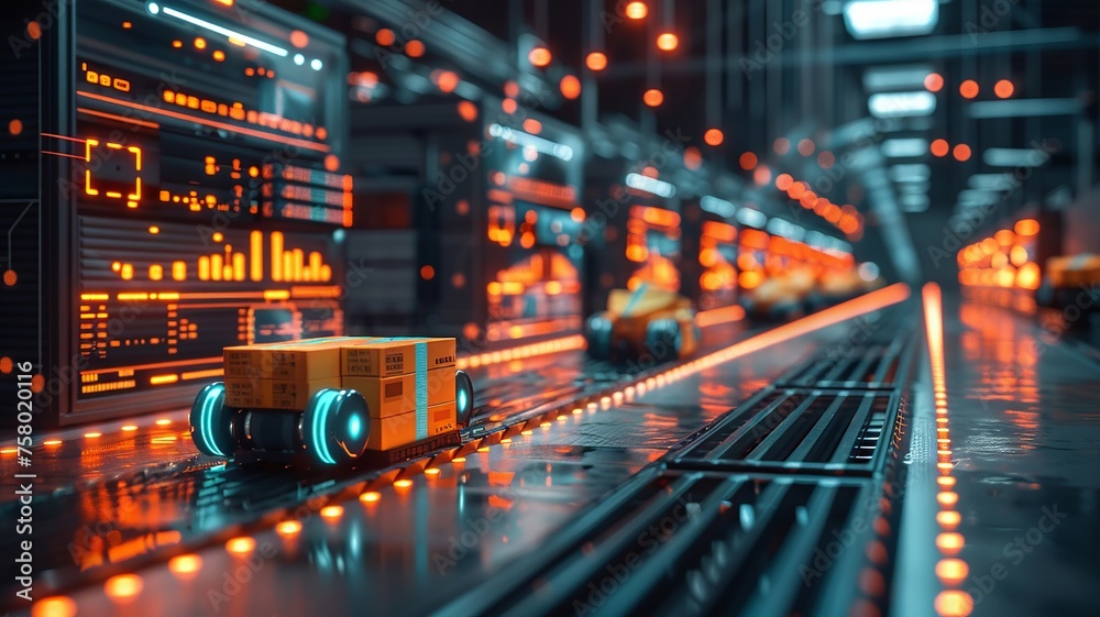 Uncover the efficiency of automated warehouses with a 3D illustration of robots sorting packages Uncover the efficiency of automated warehouses with a 3D illustration of robots sorting packages