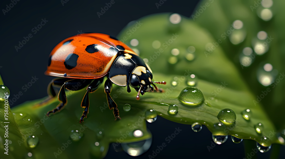 Obraz premium A close-up macro photo of a vibrant ladybug