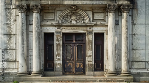 Exploring the Weathered Grandeur of a Classical Architecture Entrance