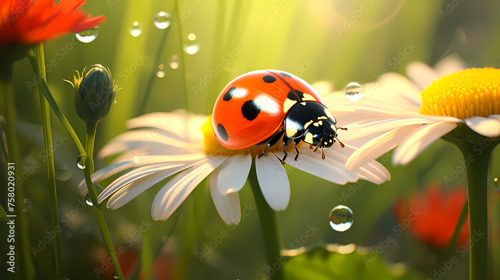A close-up macro photo of a vibrant ladybug A close-up macro photo of a vibrant ladybug