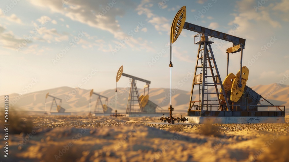 Oil production rigs in the desert: a picture of crude oil production ...