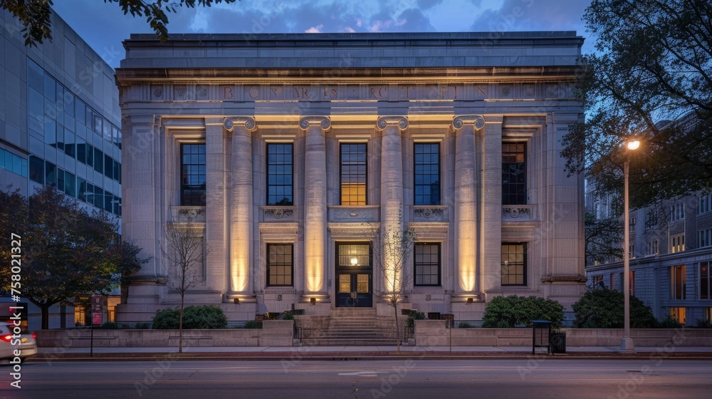 Elegant Neoclassical Architecture of a Majestic Courthouse at Dusk