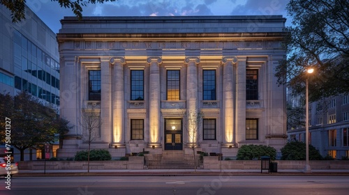 Elegant Neoclassical Architecture of a Majestic Courthouse at Dusk