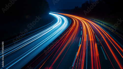 lights of cars with night. long exposure, light trails on the road © kanurism