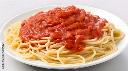Delicious Plate of Spaghetti with Tomato Sauce on a White Background 