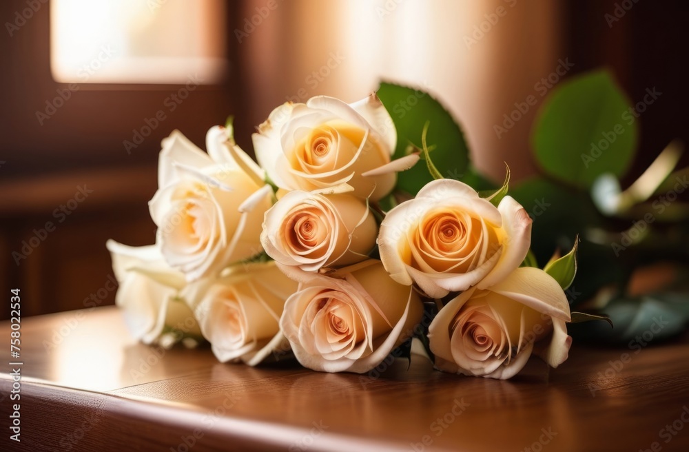 Obraz premium Tenderness in every petal: white roses are lying on the table.