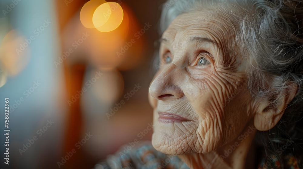 A woman with a smile on her face looking out the window A woman with a smile on her face looking out the window