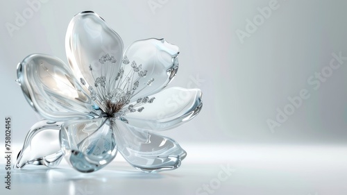 3D glass flower isolated on a light background, providing ample space for text, creating an eye-catching visual with room for customization.