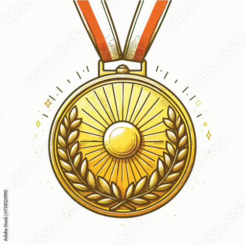 illustration of gold medal with ribbon on white