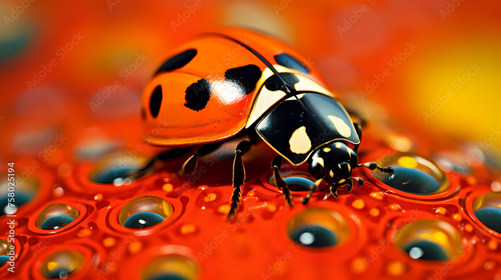 Fototapeta premium A close-up macro photo of a vibrant ladybug