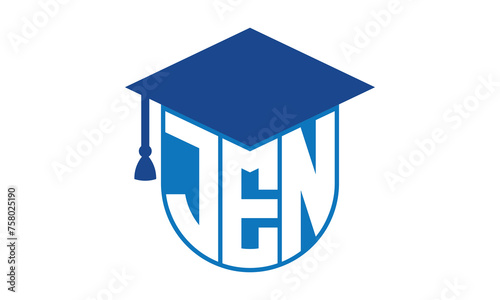 JEN initial letter academic logo design vector template. school college logo, university logo, graduation cap logo, institute logo, educational logo, library logo, teaching logo, book shop, varsity
