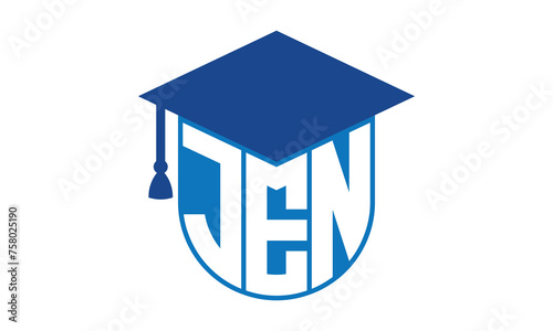JEN initial letter academic logo design vector template. school college logo, university logo, graduation cap logo, institute logo, educational logo, library logo, teaching logo, book shop, varsity