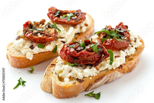 Sundried Tomato and Ricotta   Sundried tomato and ricotta cheese on toasted baguette food photogrphy © HappyTime 17
