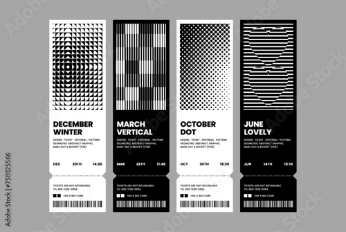Modern exhibition ticket template layout abstract geometric shapes dot heart line square pattern poster minimal black white   photo