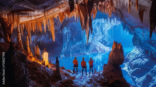 Three close friends embarked on a journey to explore a cave adorned with stunning stalactites