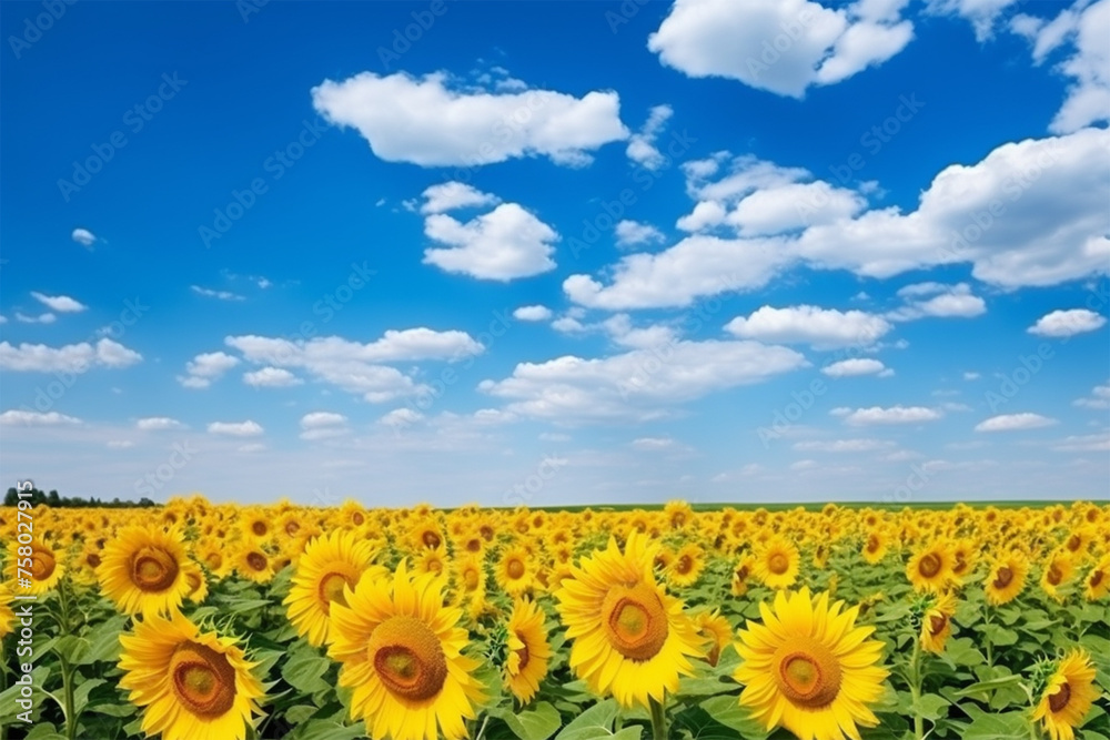 Fototapeta premium 夏の青空とひまわり畑