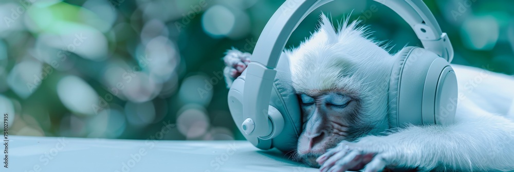 A pair of headphones that plays the thoughts of animals - obrazy, fototapety, plakaty 