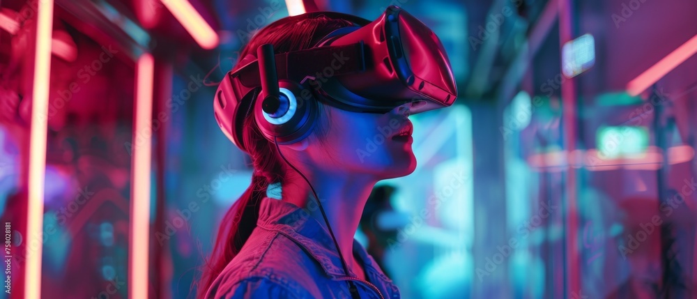 A virtual reality theme park blending historical adventures and futuristic thrills with interactive