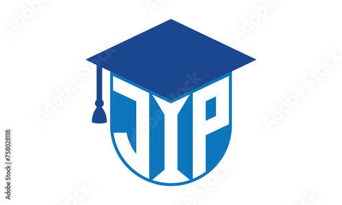 JIP initial letter academic logo design vector template. school college logo, university logo, graduation cap logo, institute logo, educational logo, library logo, teaching logo, book shop, varsity