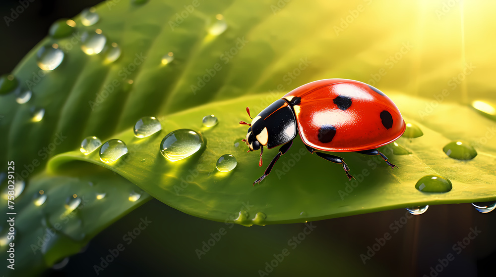 Fototapeta premium Macro shot, beautiful ladybug