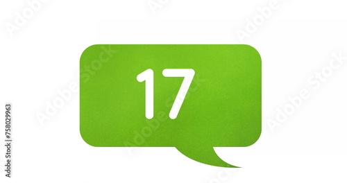 Digital image of numbers increasing inside a green chat box on a white background 4k