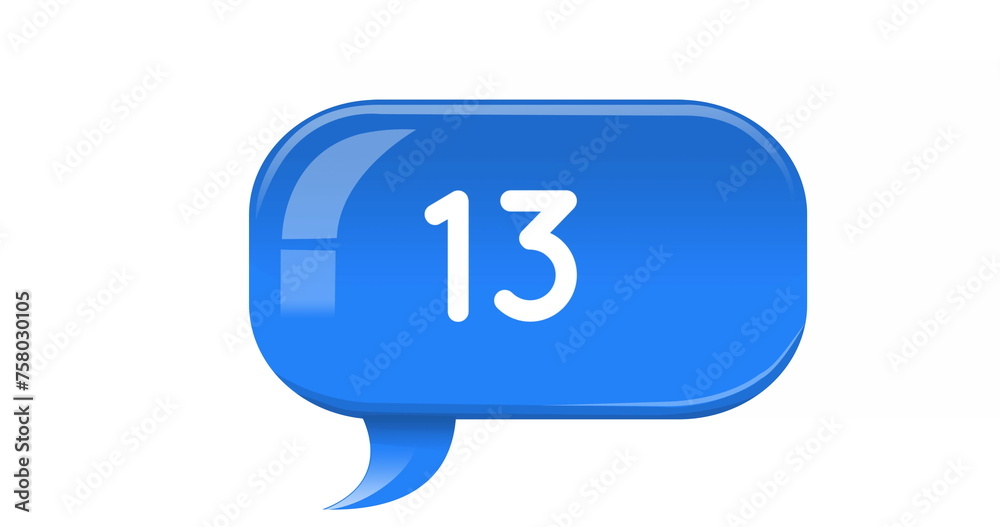 Digital image of increasing numbers inside a blue chat box on a white background 4k Digital image of increasing numbers inside a blue chat box on a white background 4k