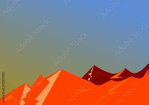 illustration of mountains with shades of blue and orange, landscape layout