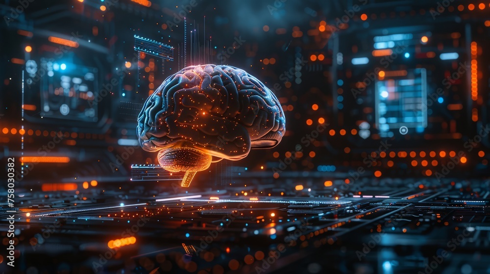 Obraz premium Explore the intricate details of the human brain through a high-definition 3D digital model