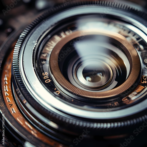 A close-up of a vintage camera lens.  © Cao