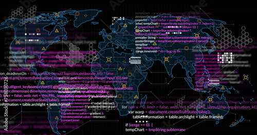 Image of markers and data processing over world map