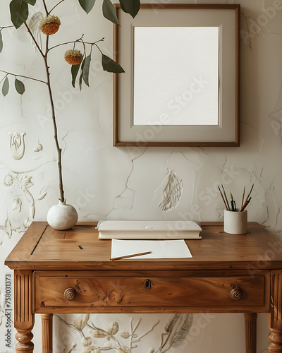 MOCK UP-VINTAGE WRITING DESK NEUTRAL 1 photo