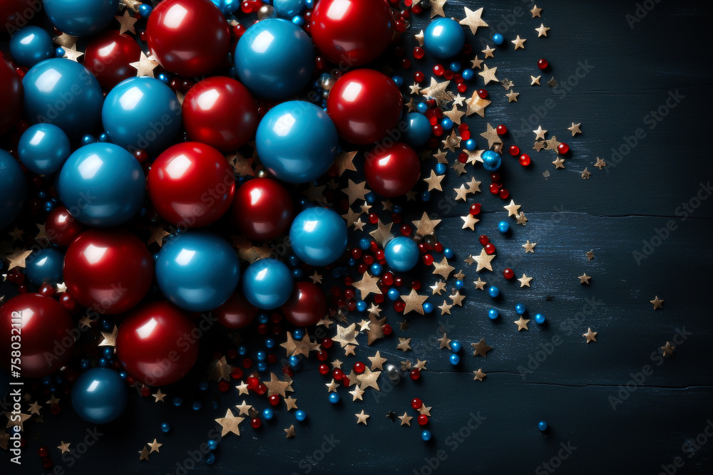 3d illustration of red, blue and white balls with golden stars 3d illustration of red, blue and white balls with golden stars