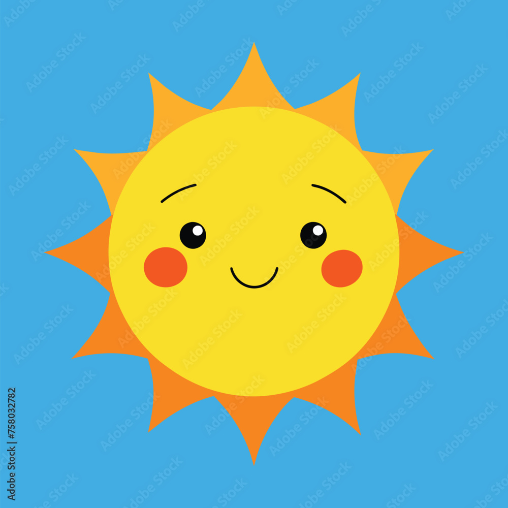 Cute cartoon smiling sun. funny sun vector on an isolated background