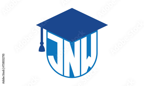 JNW initial letter academic logo design vector template. school college logo, university logo, graduation cap logo, institute logo, educational logo, library logo, teaching logo, book shop, varsity photo