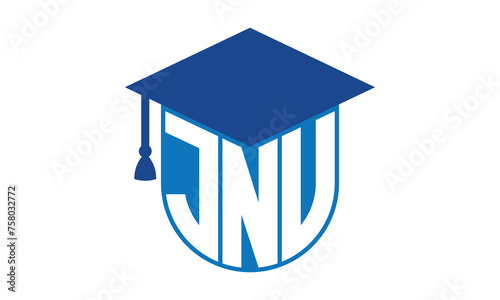 JNV initial letter academic logo design vector template. school college logo, university logo, graduation cap logo, institute logo, educational logo, library logo, teaching logo, book shop, varsity photo