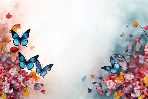 floral background with butterfly and bokeh effect, copy space