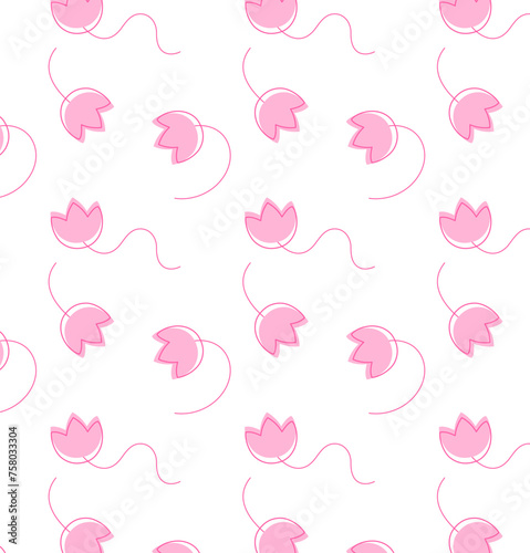 Colorful seamless vector pattern with various pink tulips. Floral pattern
