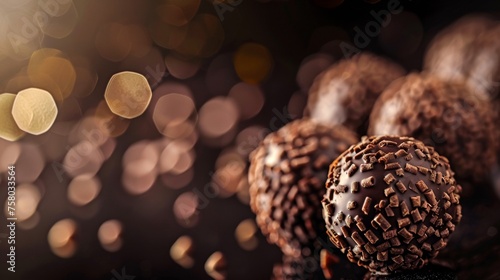 A delectable close-up of chocolate truffles coated in sprinkles, conveying a sense of indulgence and luxury