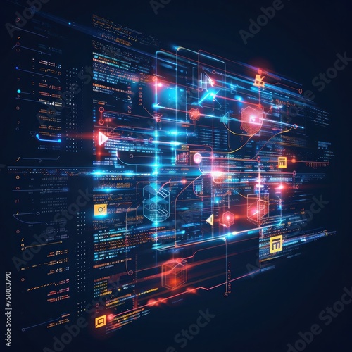 Digital technologies: flow of important information and visualization of big data. Abstract futuristic background limitless possibilities and horizons