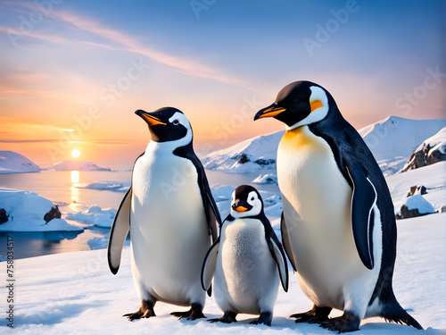 Portrait of a penguin Cheerful  happy in a snowy landscape. Playful  happy animal. Generative Ai.