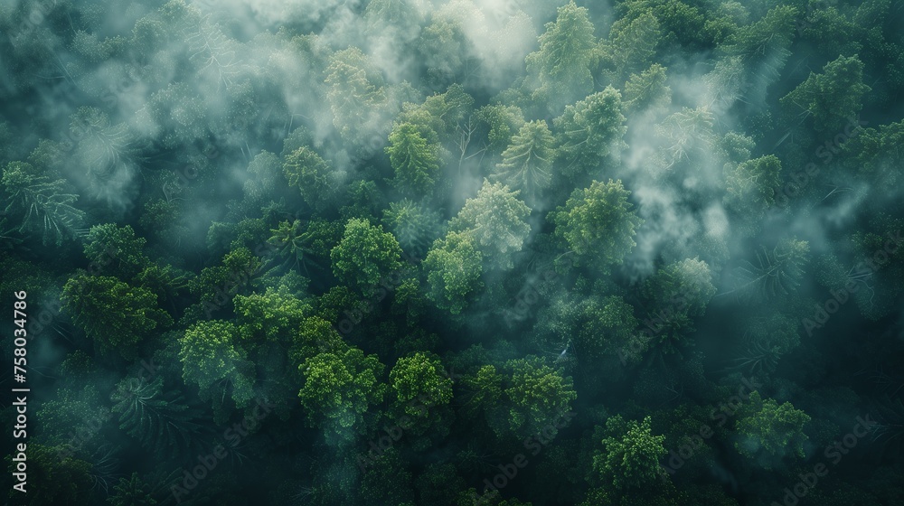 Captured from above, this image shows a dense pine forest under the daytime sun. Captured from above, this image shows a dense pine forest under the daytime sun.