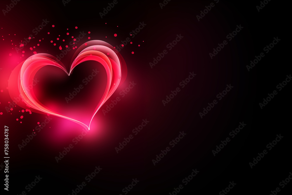 Glowy Valentine's Day heart on a dark background. Generative AI.