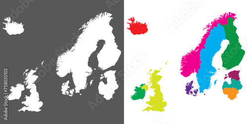 Northern Europe country Map. Map of Northern Europe in set
